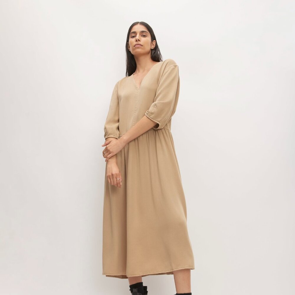 NWOT Everlane The TENCEL™ Puff-Sleeve Dress Tan (Cornstalk) - Size M